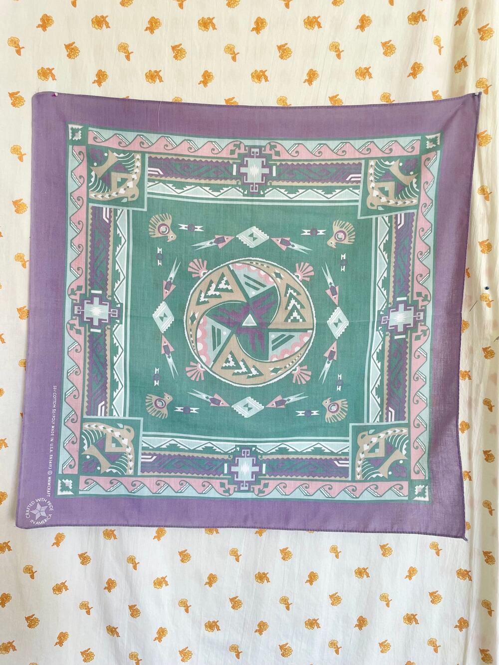 Vintage Wamcraft Southwestern Bandana Scarf USA Made 22 Inch